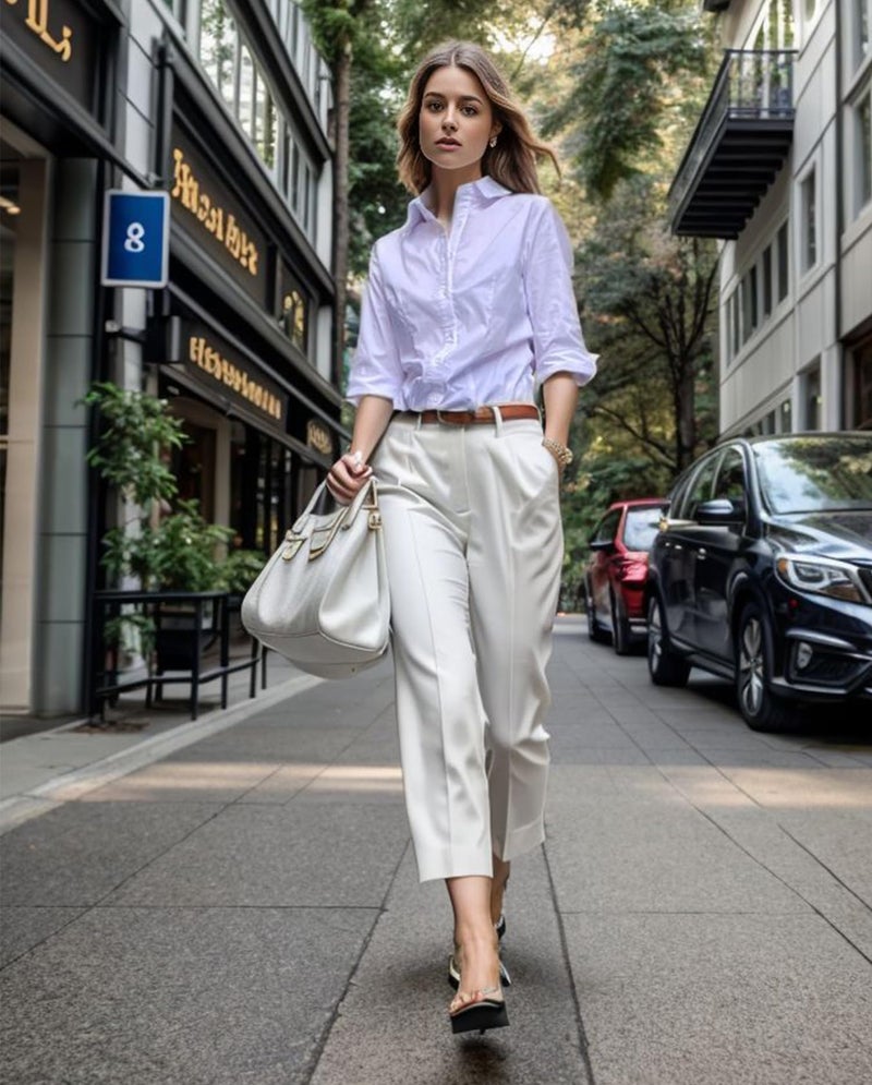 HOTOUCH Button Down Shirts for Women Fitted Short Sleeve Cotton Dress Shirt (White XL) - Image 3
